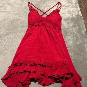 Red Backless Ruffle Slip Dress